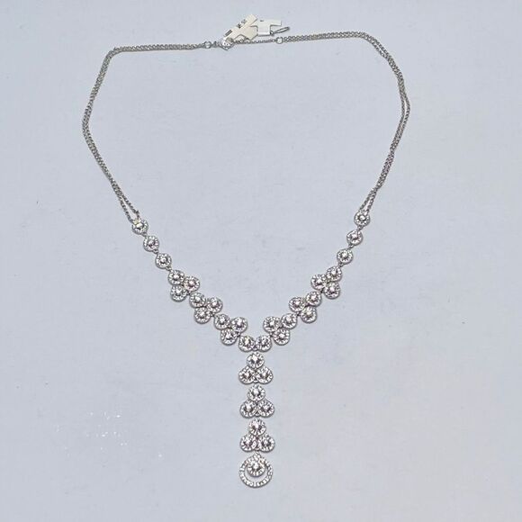 Y-drop crystal-dusted double chain necklace - Picture 1 of 15